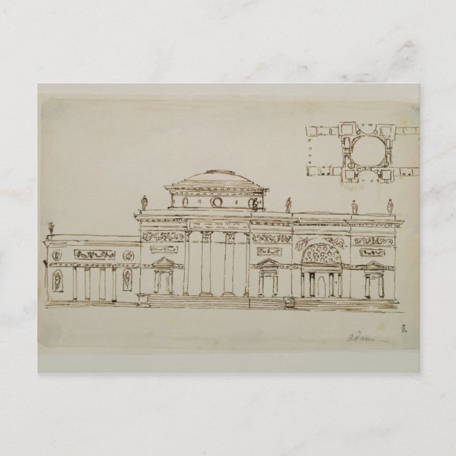 Sketched design for a domed building (pen & ink) postcard (Front)