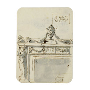 Sketched design for a fireplace (pen & ink and was magnet