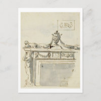 Sketched design for a fireplace (pen & ink and was
