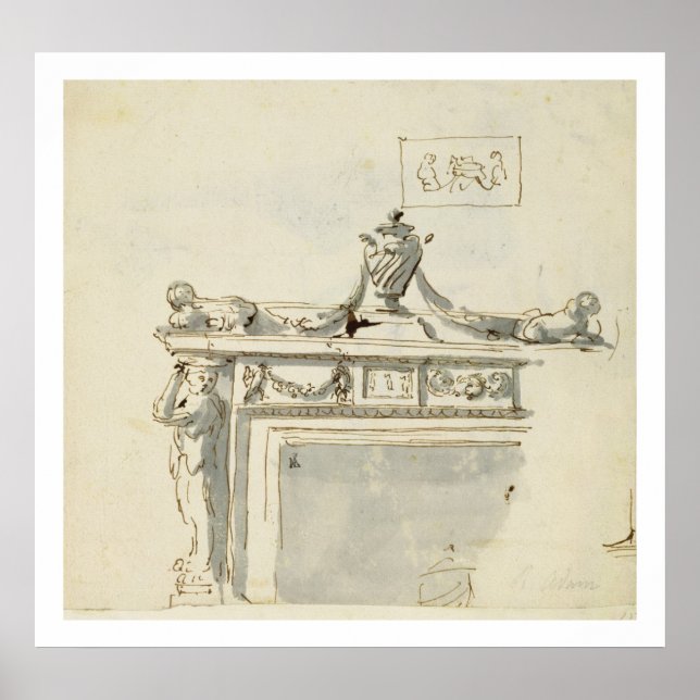 Sketched design for a fireplace (pen & ink and was poster (Front)