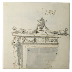 Sketched design for a fireplace (pen & ink and was tile