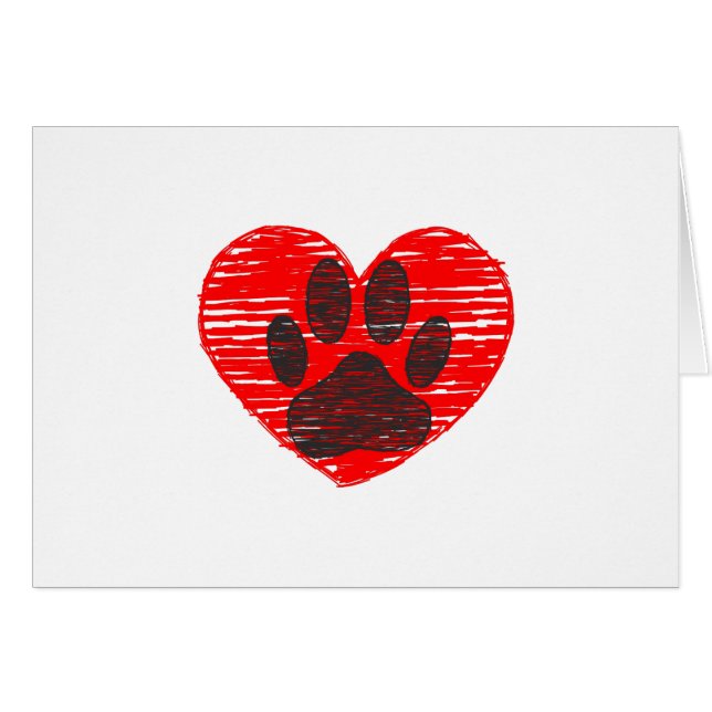 Sketched Dog Paw In Red Heart (Front Horizontal)