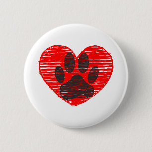 Sketched Dog Paw In Red Heart 6 Cm Round Badge