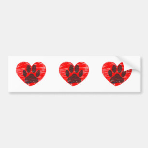 Sketched Dog Paw In Red Heart Bumper Sticker
