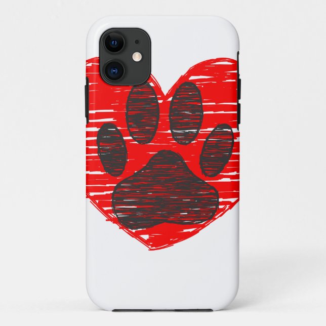 Sketched Dog Paw In Red Heart Case-Mate iPhone Case (Back)