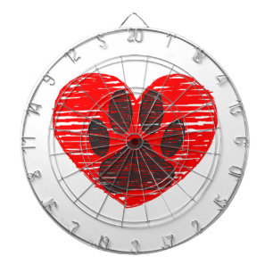 Sketched Dog Paw In Red Heart Dartboard