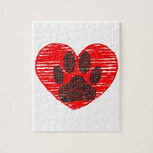Sketched Dog Paw In Red Heart Jigsaw Puzzle