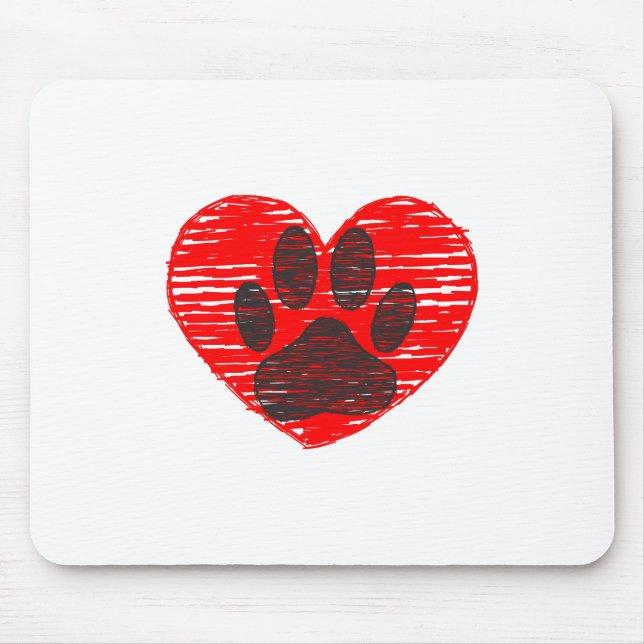 Sketched Dog Paw In Red Heart Mouse Mat (Front)