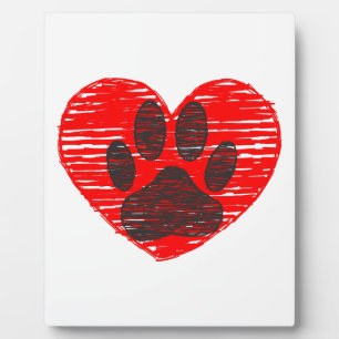 Sketched Dog Paw In Red Heart Plaque