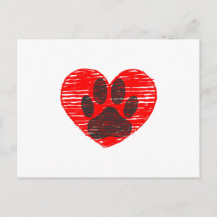 Sketched Dog Paw In Red Heart Postcard