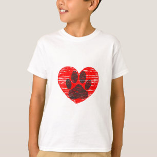 Sketched Dog Paw In Red Heart T-Shirt