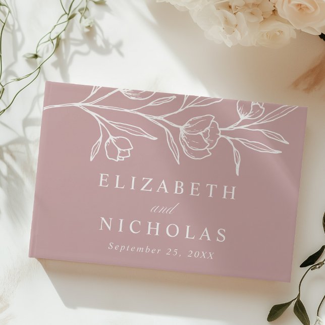 Sketched Dusty Rose Floral Photo Wedding Guest Book (Creator Uploaded)