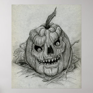 Sketched Evil Pumpkin Poster