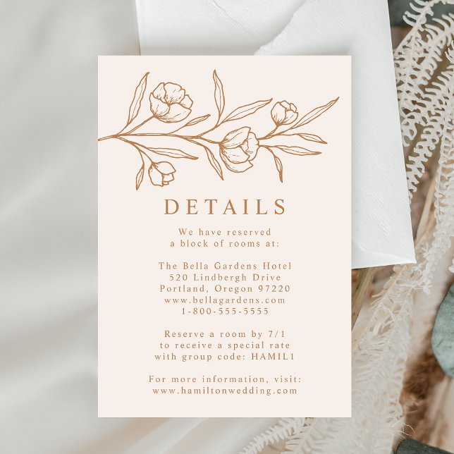 Sketched Floral Almond and Copper Wedding Details Enclosure Card (Creator Uploaded)