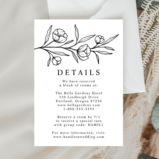 Sketched Floral Black and White Wedding Details Enclosure Card (Creator Uploaded)