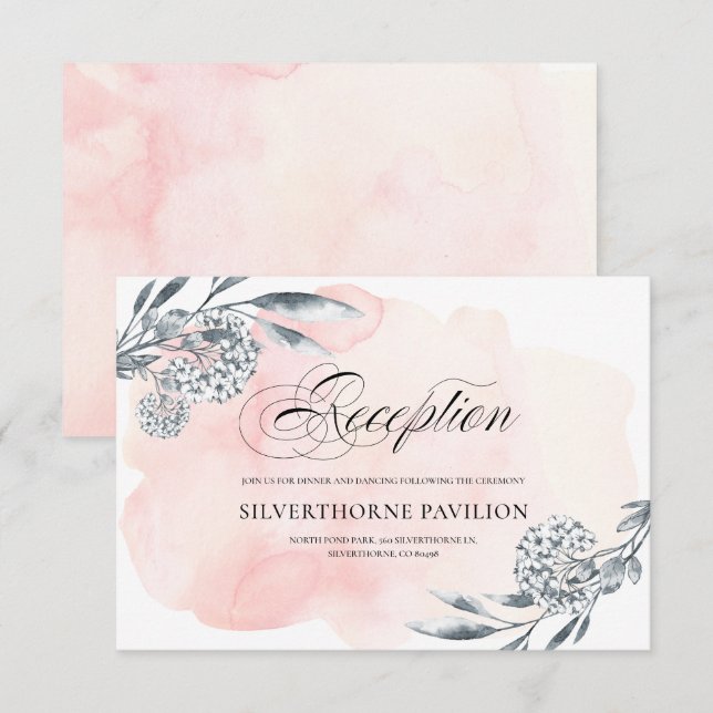 Sketched Floral Blush Watercolor Wedding Reception Invitation (Front/Back)