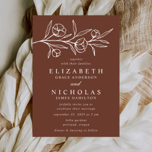 Sketched Floral Brown Wedding Invitation