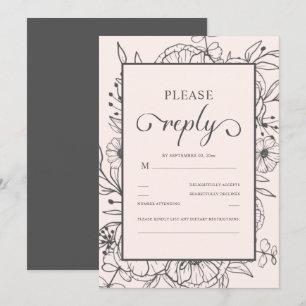 Sketched Floral Chic Pink Wedding RSVP 