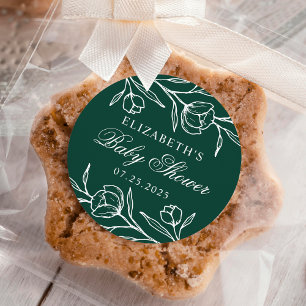Sketched Floral Green Baby Shower Classic Round Sticker
