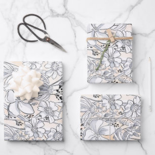 Sketched Floral Meadow Blush Watercolor Wrapping Paper Sheet