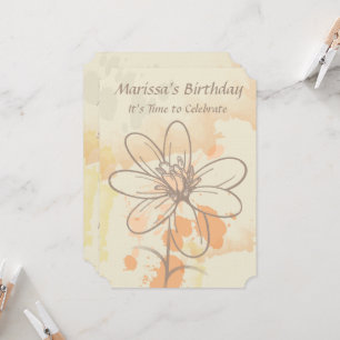 Sketched Floral on Watercolor Splats Birthday Invitation