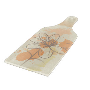 Sketched Floral on Watercolor Splats Cutting Board