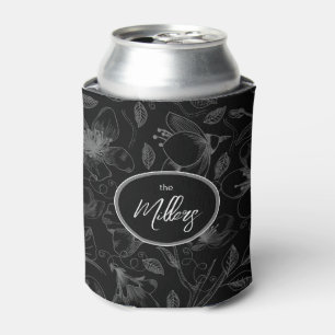 Sketched Floral Outline Pattern Grey/Blk ID939  Can Cooler