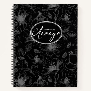 Sketched Floral Outline Pattern Grey/Blk ID939 Notebook