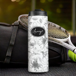 Sketched Floral Outline Pattern Grey/Wht ID939 Thermal Tumbler