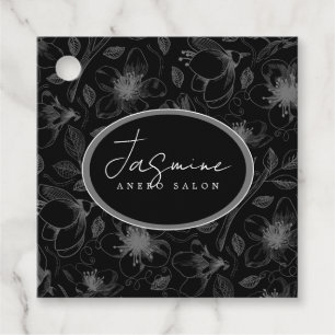 Sketched Floral Outline QR Code Grey/Blk ID939 Favour Tags