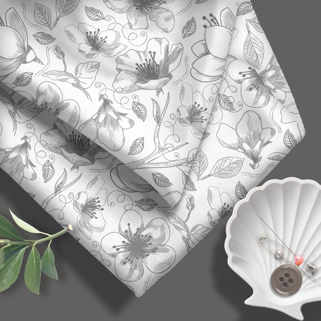 Sketched Floral Outlines Pattern Grey ID939 Fabric (Creator Uploaded)