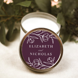 Sketched Floral Purple Wedding Classic Round Sticker