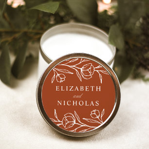 Sketched Floral Terracotta Wedding Classic Round Sticker