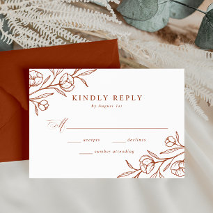 Sketched Floral Terracotta Wedding  RSVP Card
