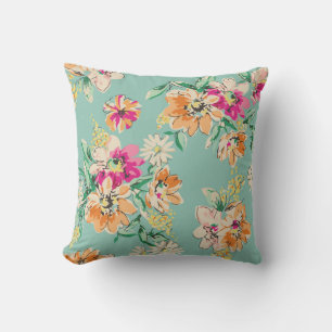 Sketched flower design in bright colours - seamles cushion