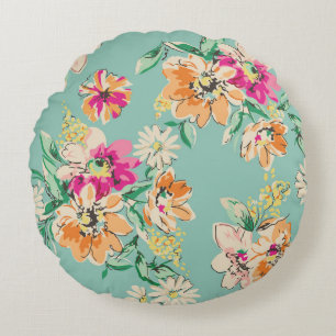 Sketched flower design in bright colours - seamles round cushion