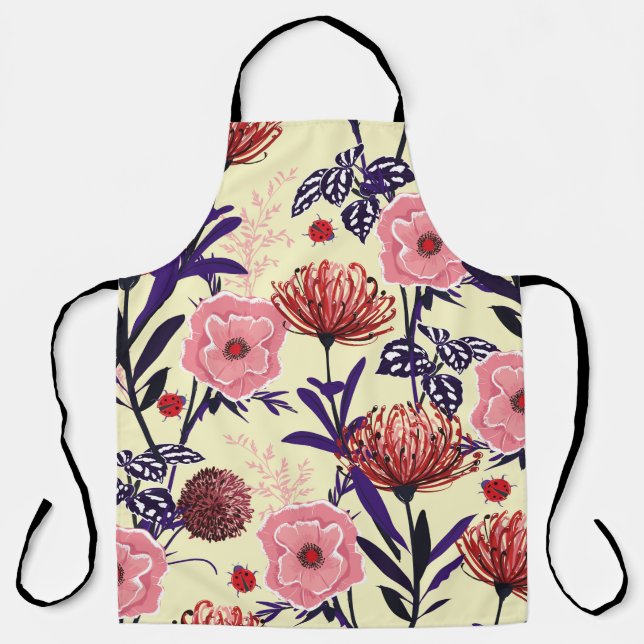 Sketched flower design in bright colours seamless  apron (Front)