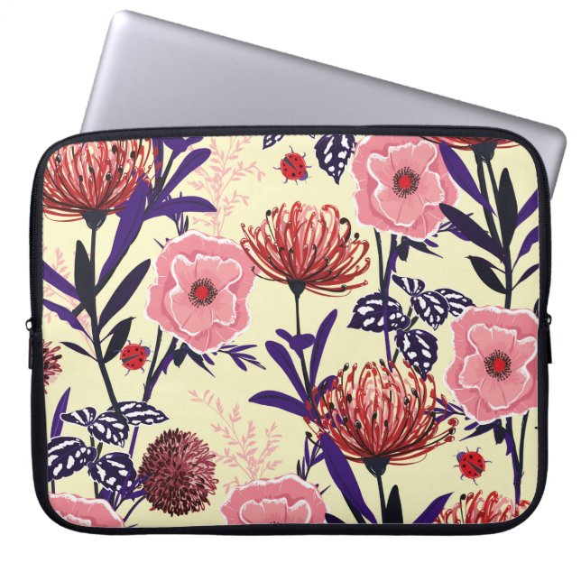 Sketched flower design in bright colours seamless  laptop sleeve (Front)