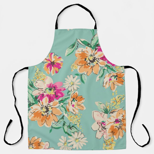 sketched flower in bright colors - seamless backgr apron (Front)