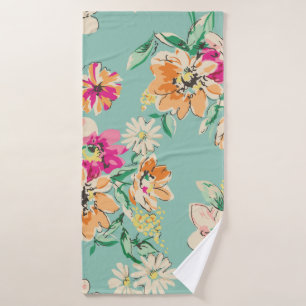 sketched flower in bright colors - seamless backgr bath towel