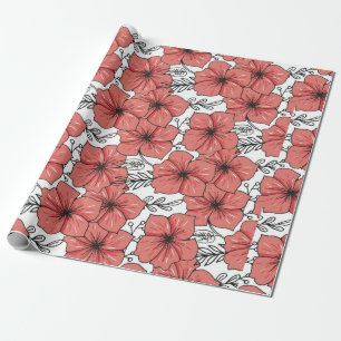 sketched flower print in bright colour wrapping paper