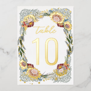 Sketched Flowers Boho Gold Foil Table Numbers