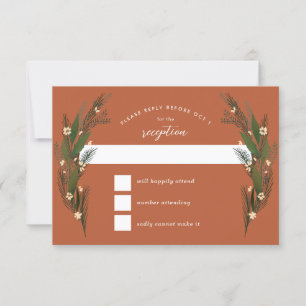 Sketched Flowers Greenery Terracotta Wedding RSVP Card