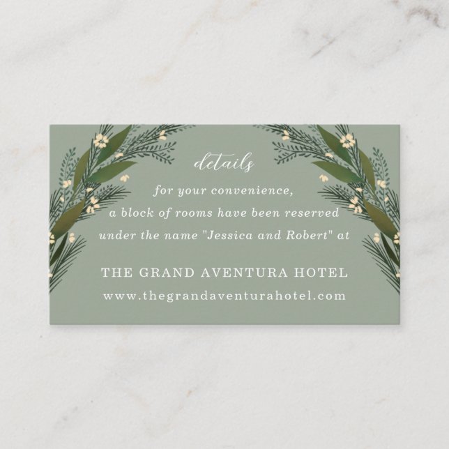 Sketched Flowers Leaves Greenery Sage Details Enclosure Card (Front)