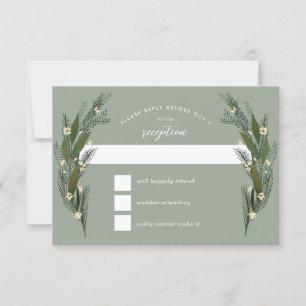 Sketched Flowers Leaves Greenery Sage Wedding RSVP Card