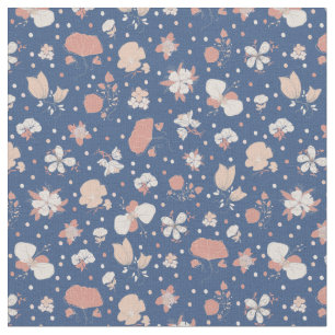 Sketched Flowers on Blue Fabric