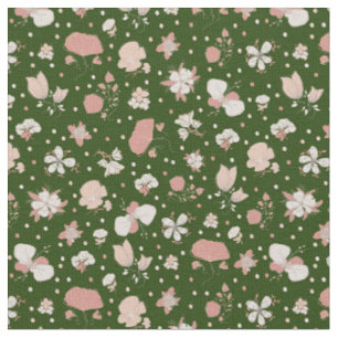 Sketched Flowers on Dark Green Fabric