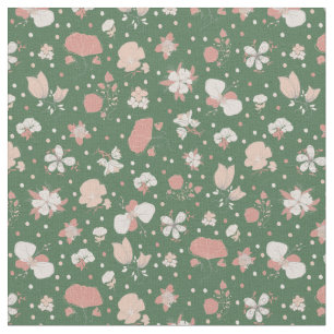 Sketched Flowers on Green Fabric