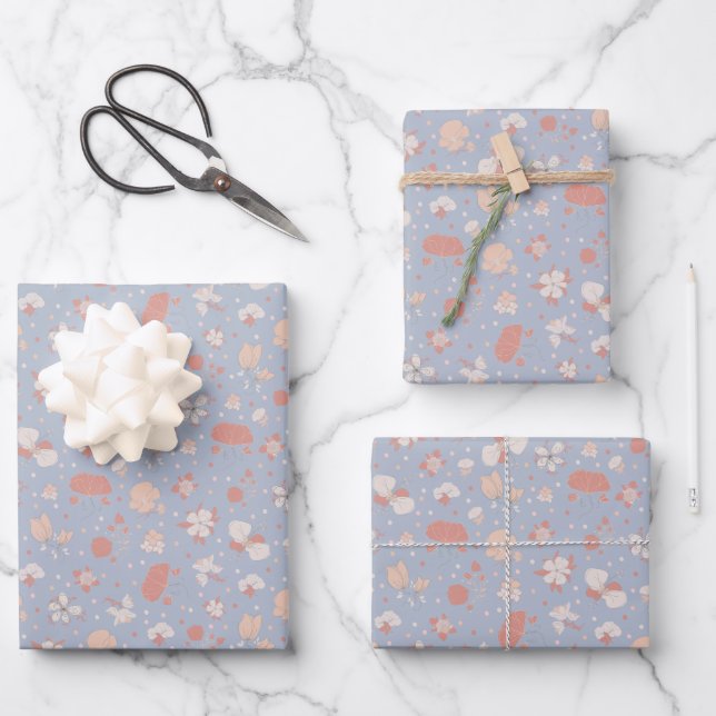 Sketched Flowers on Light Blue Wrapping Paper Sheet (Front)