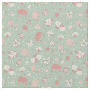 Sketched Flowers on Light Green Fabric